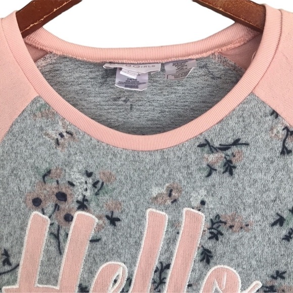 BCBGirls Hello Sleep Sweatshirt Lounge Top Floral Pink Raglan Size L 14/16 - Picture 2 of 9